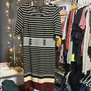 No.134 Black and White Long Sleeve Sheath Dress for Work